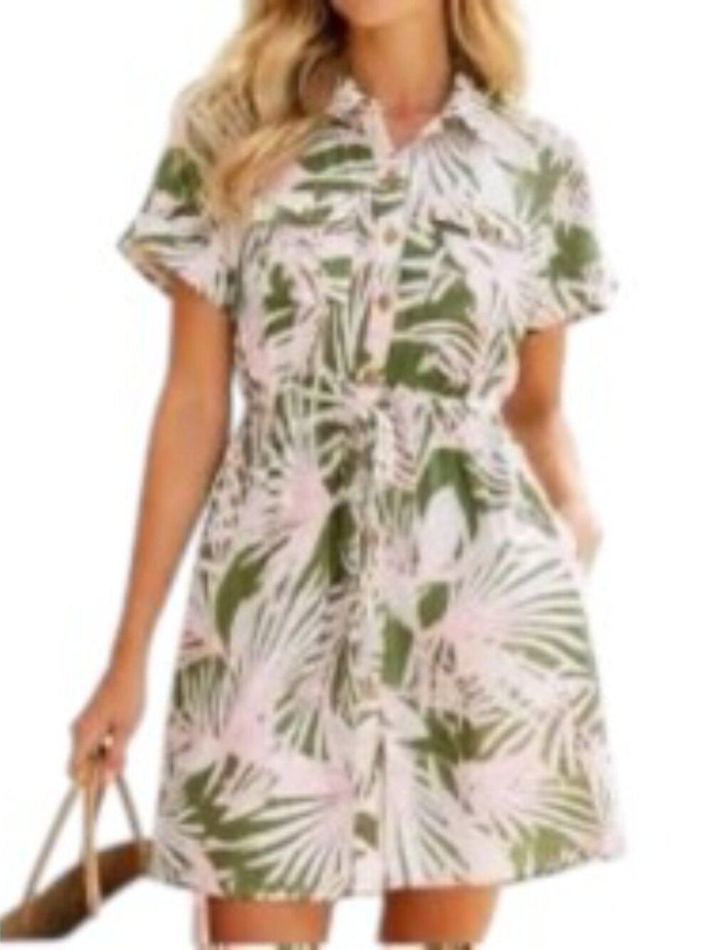 Loft Tropical Palm Print Short Sleeve Dress Small